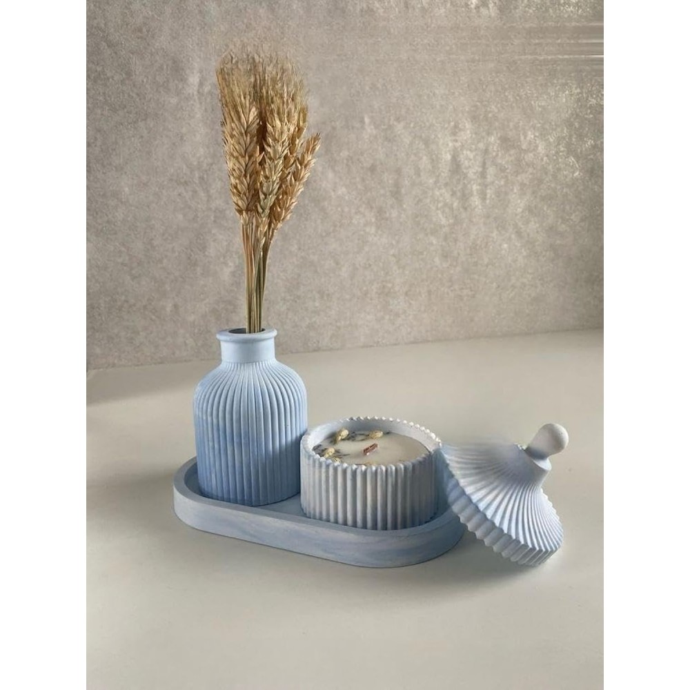 Concrete Vase Blue and White 
