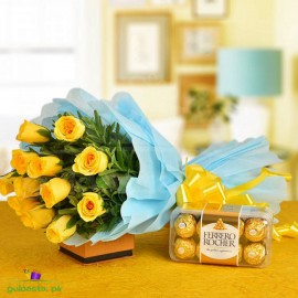 Dozen Yellow Roses with Rocher