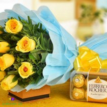 Dozen Yellow Roses with Rocher