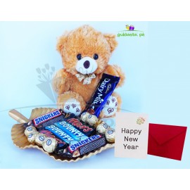 TEDDY BEAR WITH  CHOCOLATES NEW YEAR CELEBRATION