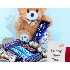 TEDDY BEAR WITH  CHOCOLATES NEW YEAR CELEBRATION