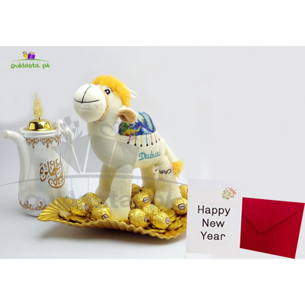 New Year Celebration with Beautiful Camel and Chocolate Coins 