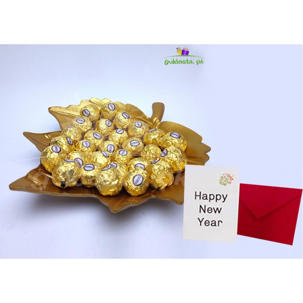 Beautiful Leaf Tray with full of New Year Chocolate balls 