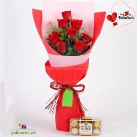 Valentine's Day Red Roses With Ferrero Rocher Combo Valentine's Day Red Roses With Ferrero Rocher Combo