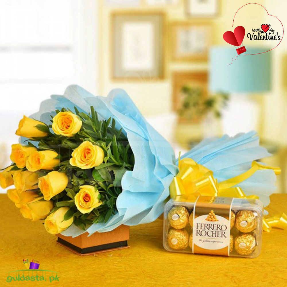 Valentine's Day Yellow Roses with Rocher