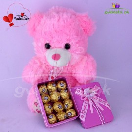 Valentine's Day Teddy Bear with Chocolate for Baby Girl