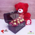 Valentine's Day Teddy with Roses Box & Chocolate Balls