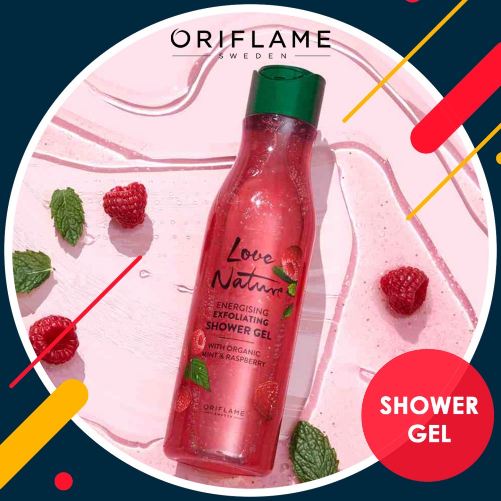LOVE NATURE Energising Exfoliating Shower Gel with Organic Mint & Raspberry