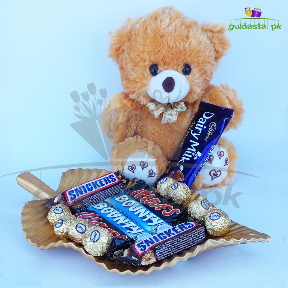 TEDDY BEAR WITH BEAUTIFUL TRAY LEAVE