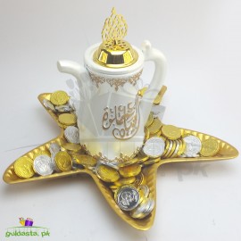 Kettle with Beautiful Star Tray Full of Coins