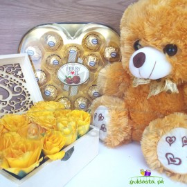 Passionate Yellow Roses and Chocolates Box