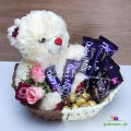 Teddy Full with Chocolates and Flowers
