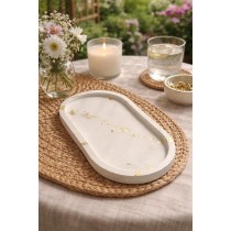 CONCRETE Handmade Decorative Tray Shell Shape White Multipurpose Jewelry Organizer Cosmetic Candle Tray Home Decor (Gold Rectangle in White)