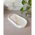 CONCRETE Handmade Decorative Tray Shell Shape White Multipurpose Jewelry Organizer Cosmetic Candle Tray Home Decor (Gold Rectangle in White)