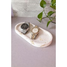 CONCRETE Handmade Decorative Tray Shell Shape White Multipurpose Jewelry Organizer Cosmetic Candle Tray Home Decor (Gold Rectangle in White)