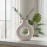 Handmade Concrete Doughnut Vase, Modern Minimalist Nordic Style, Round Hollow Sculptural Boho Centrepiece for Home Decor, Shelf and Table (White with Purple, Medium 15x14 cm)