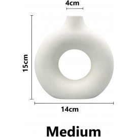 Handmade Concrete Doughnut Vase, Modern Minimalist Nordic Style, Round Hollow Sculptural Boho Centrepiece for Home Decor, Shelf and Table (White with Purple, Medium 15x14 cm)